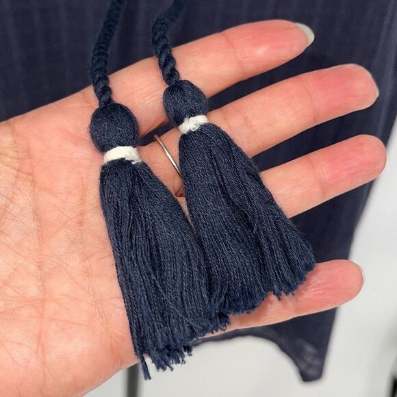 Splendid Womens Blouson Long Sleeve Ruffle Tassel Peasant Blouse Top Navy‎ Small - Picture 5 of 10